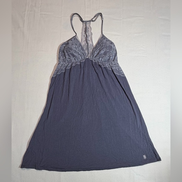 Victoria's Secret Grey Lace Modal Chemise Babydoll Nightgown Slip Dress Medium - Picture 5 of 9